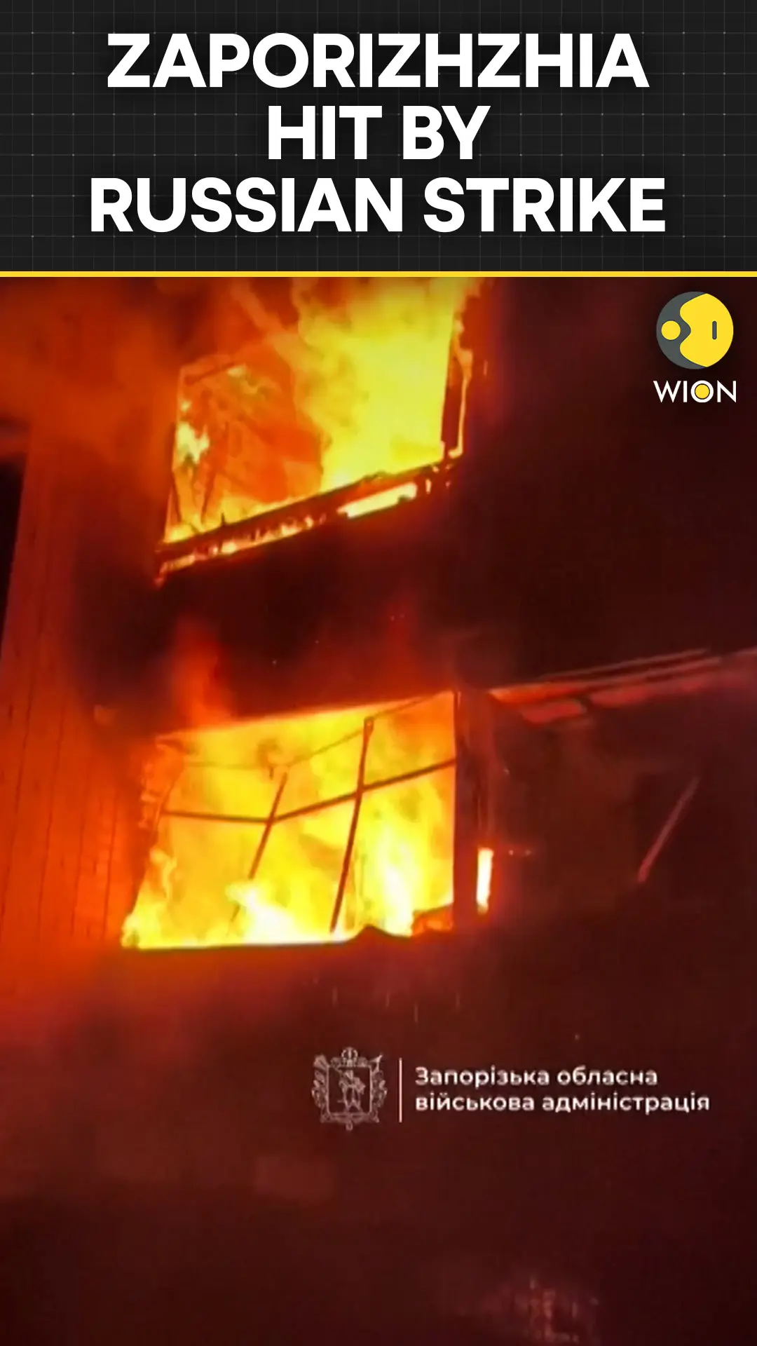 Zaporizhzhia Building Engulfed in Flames Amid Reports of Russian Strike