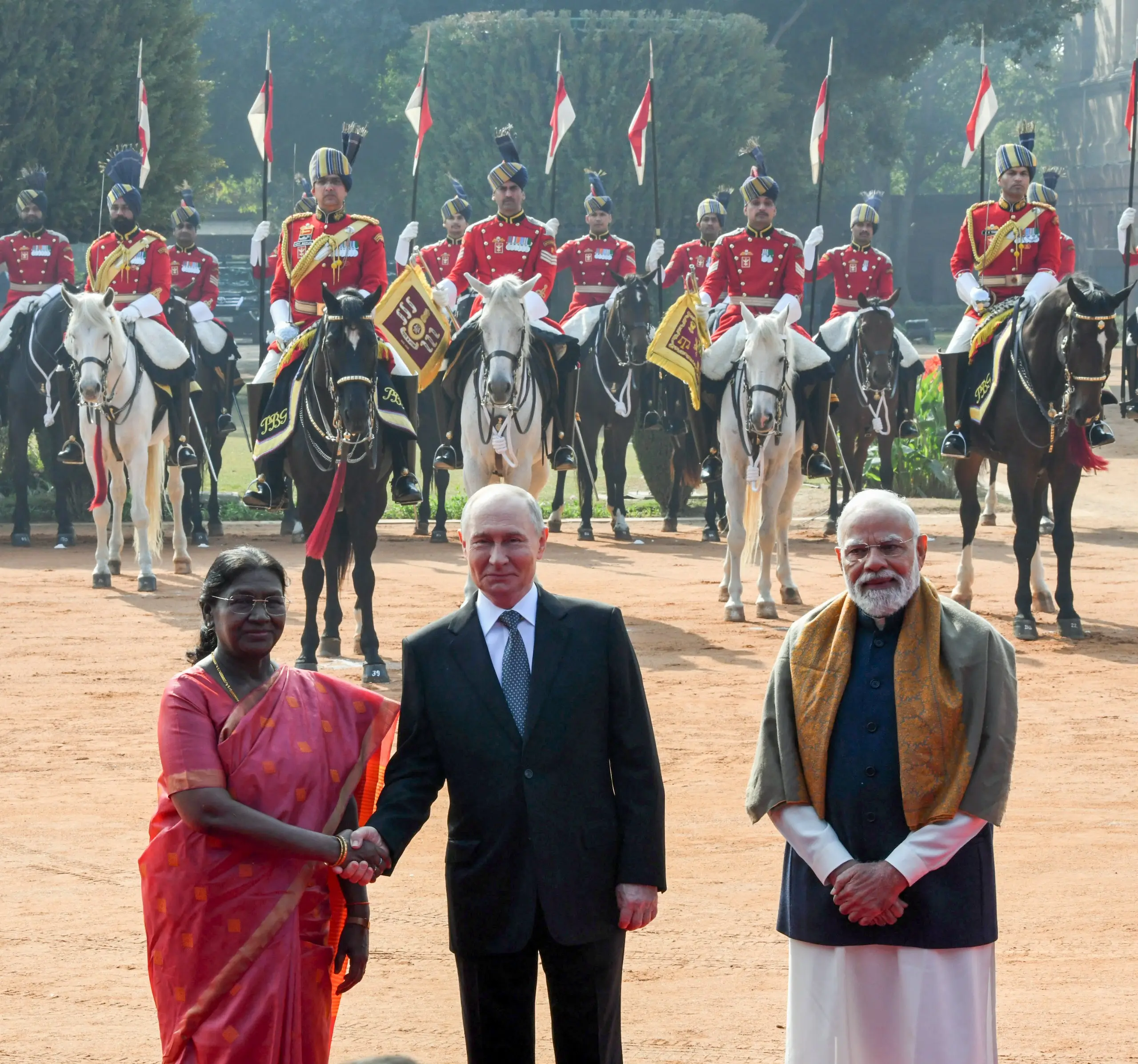 Putin departs Rashtrapati Bhavan after the Guard of Honour ceremony