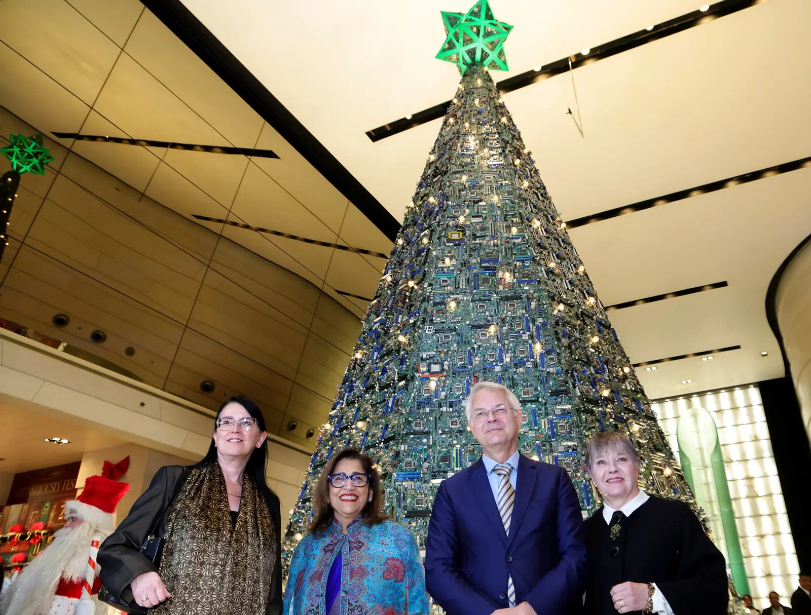 Christmas tree made from e-waste lit by Finnish ambassador