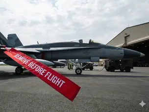 Why you should never touch the red ribbons on a parked fighter jet