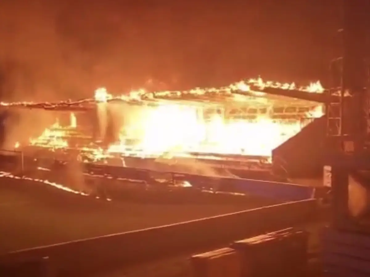 Video: Finnish football stadium set ablaze by teenage fans after club's relegation from top flight