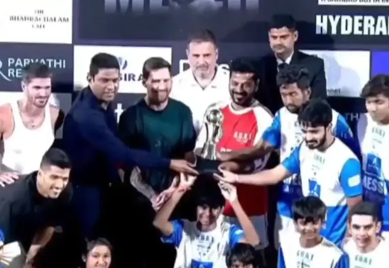 Lionel Messi meets Rahul Gandhi, Telangana CM Revanth Reddy in Hyderabad during India GOAT Tour