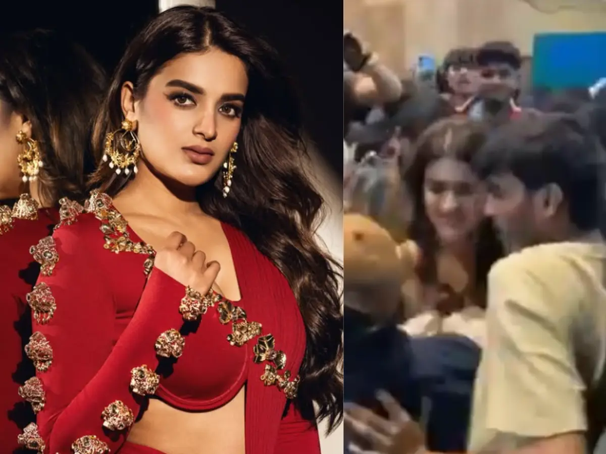 Actress Nidhhi Agerwal mobbed during a song launch at Hyderabad event - WATCH