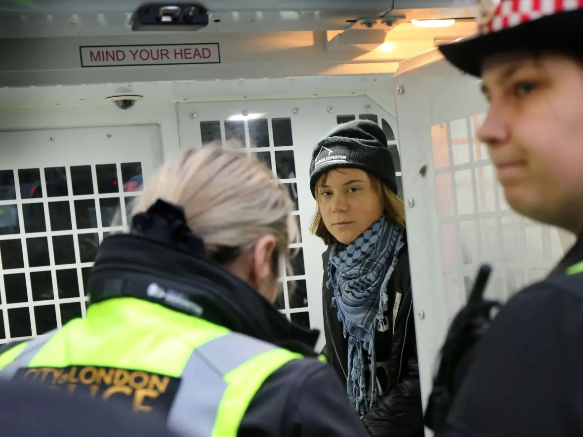 Swedish climate activist Greta Thunberg arrested in England for pro-Palestine Action protest Swedish climate activist Greta Thunberg arrested in England for pro-Palestine Action protest