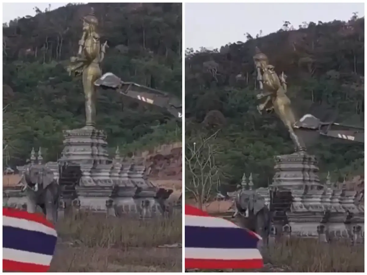 Watch: Hindu deity statue demolished by Thailand amid border clash with ...