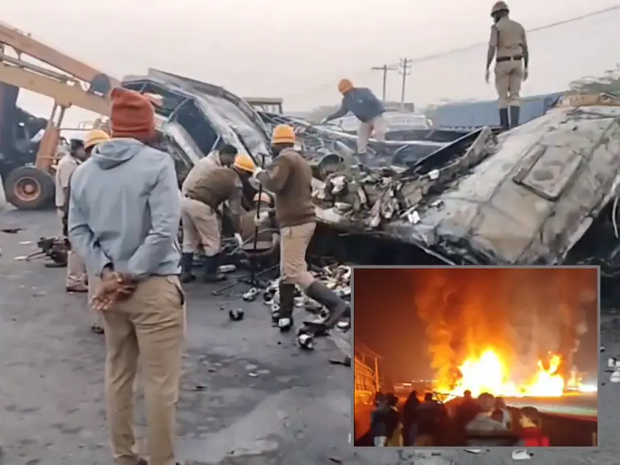 Sleeper bus gutted by fire after truck collision in Karnataka's Chitradurga, over 10 killed; PM Modi announces ex-gratia