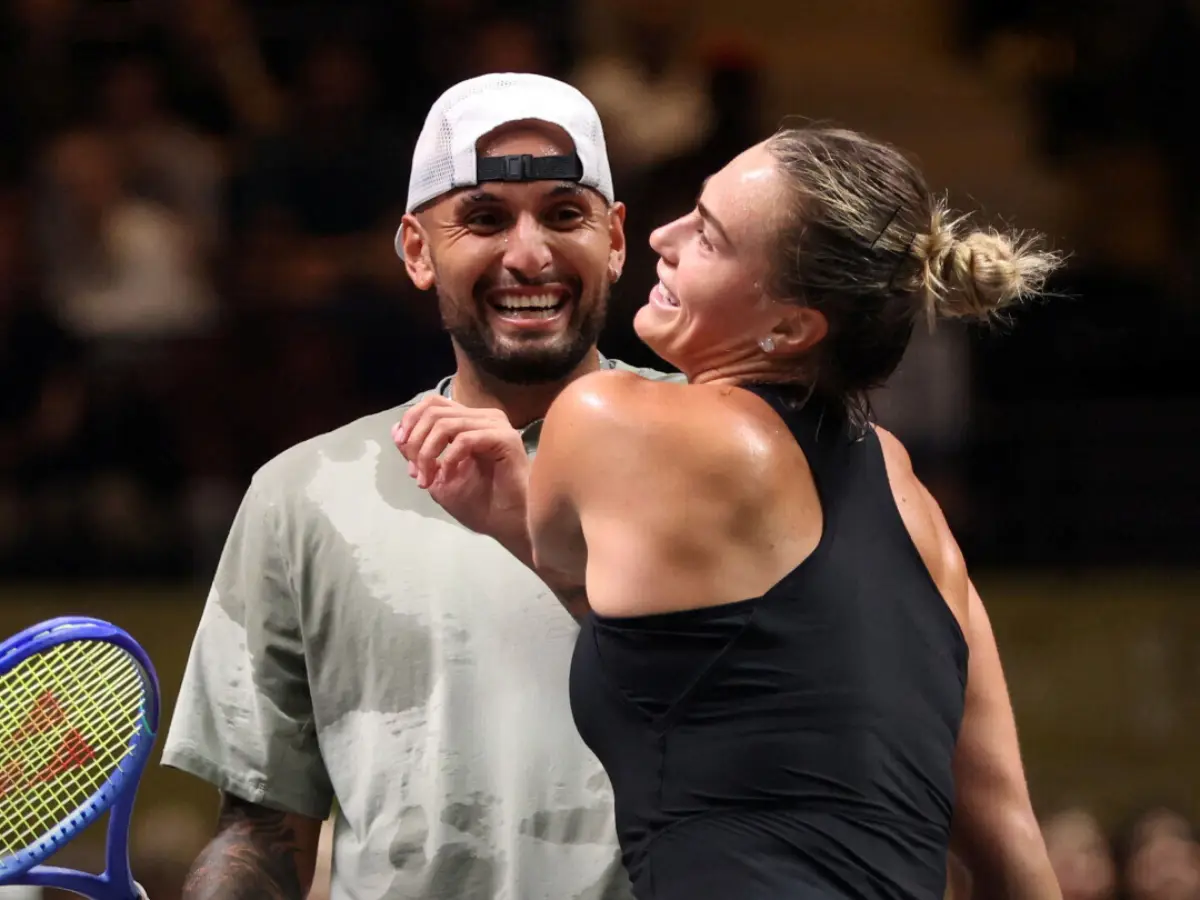 Nick Kyrgios beats Aryna Sabalenka in 'Battle of the Sexes' in Dubai Nick Kyrgios beats Aryna Sabalenka in 'Battle of the Sexes' in Dubai