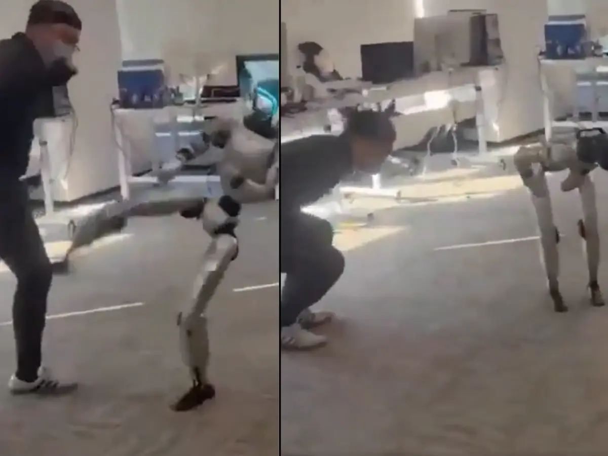 Robots are dumb: Humanoid kicks its operator in the groin, then acts out his pain | Viral video Robots are dumb: Humanoid kicks its operator in the groin, then acts out his pain | Viral video