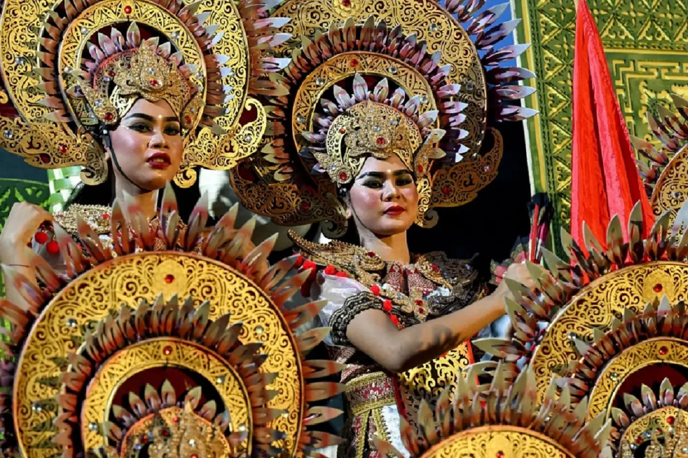 Artistes perform a traditional dance to welcome the new year in Bali, Indonesia