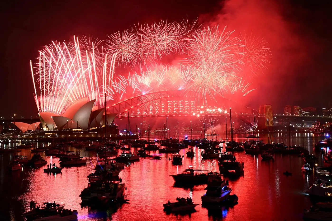 Fireworks light up the midnight sky over Sydney in Australia.