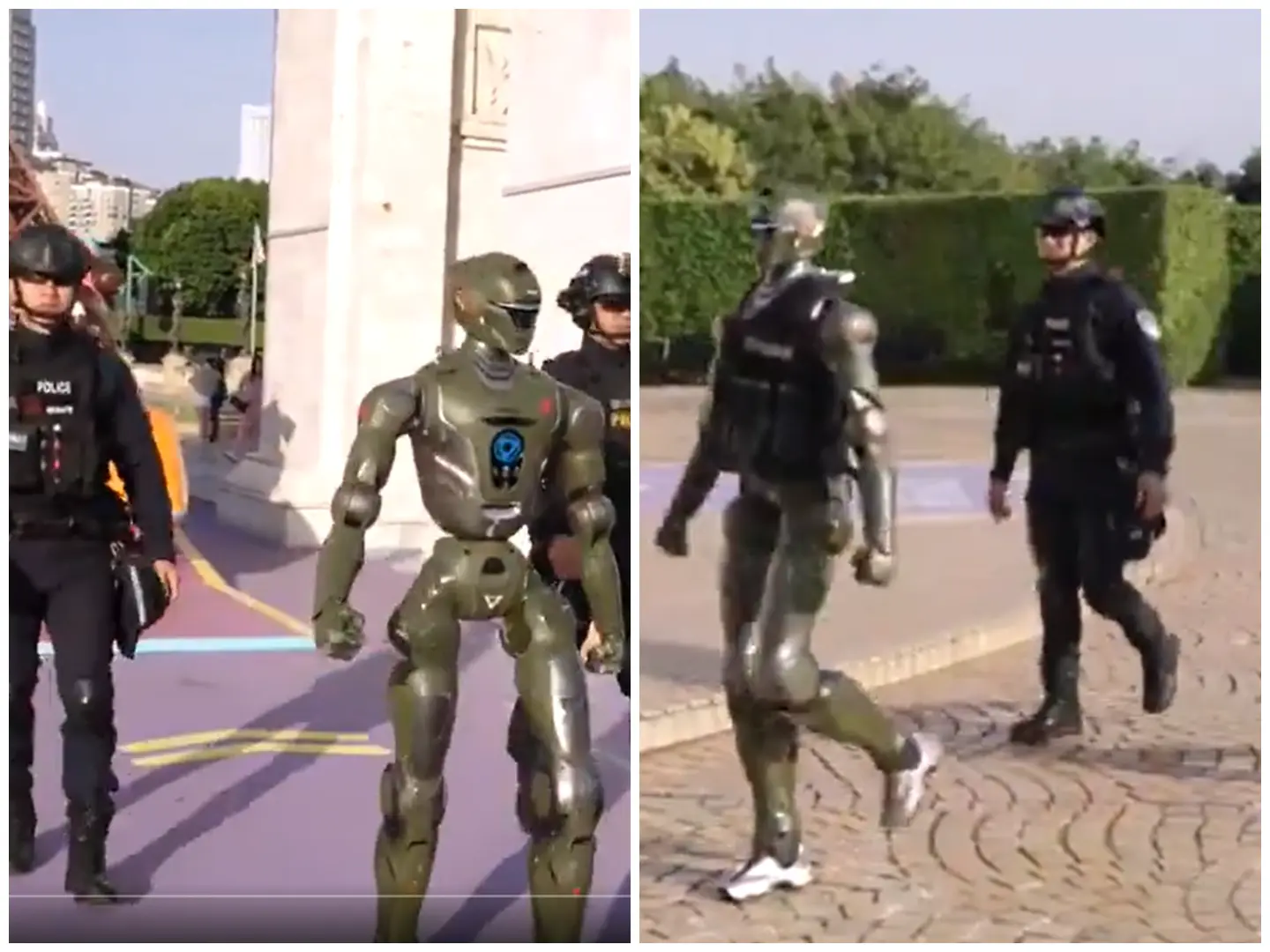 Watch China's 'Terminator cop': Humanoid robot walks alongside uniformed men, making Robocop theme a reality