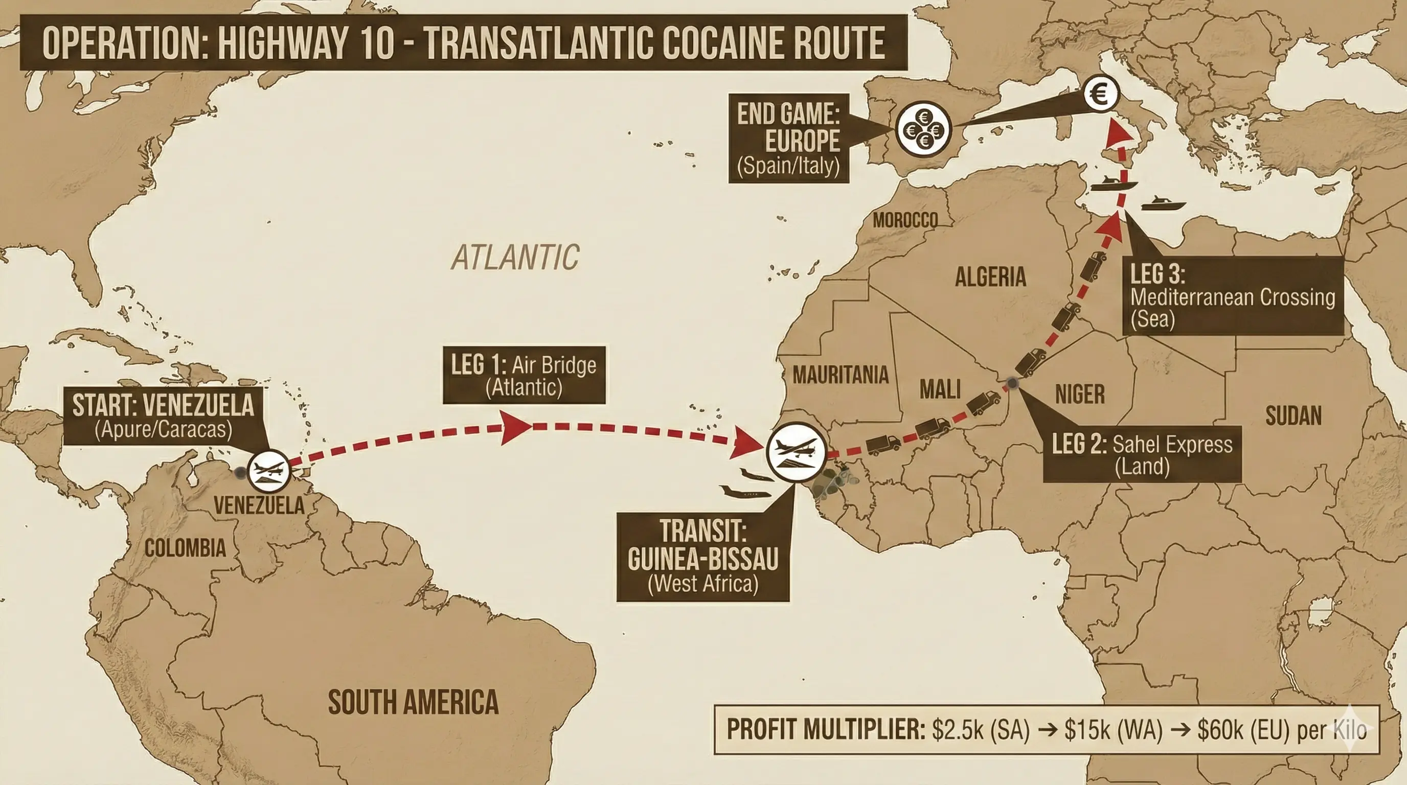 'Cocaine Superhighway': Check out the map of Nicholas Maduro's Highway 10, that moved drugs from Venezuela to Europe