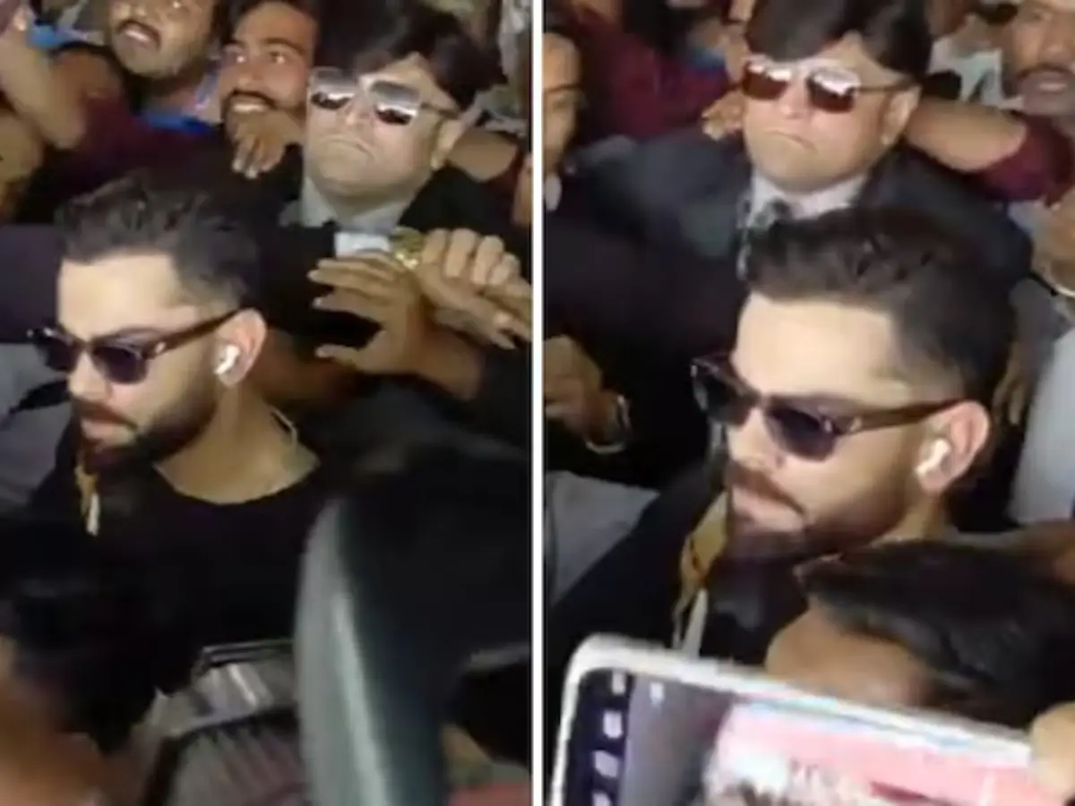 WATCH: Ocean of fans surround Virat Kohli at Vadodara airport on his arrival