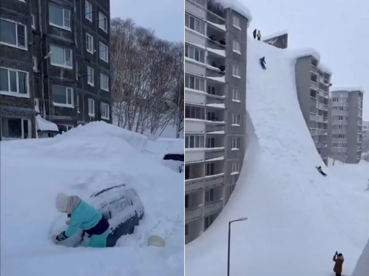 Russia’s ‘snow apocalypse’ takes over social media: Locals jump out of windows, dig out building entrances | WATCH