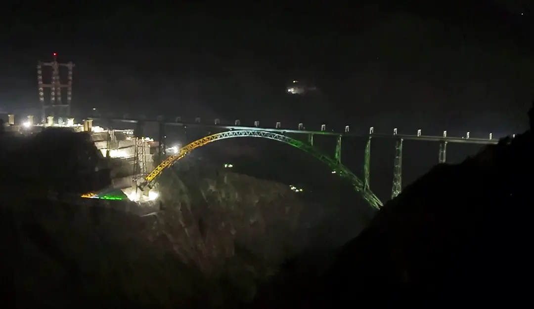 Chenab Rail Bridge illuminated