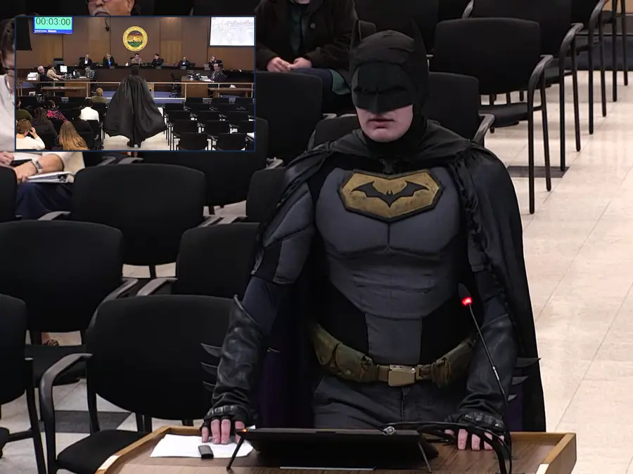 'What the f*ck are we doing?': Batman storms Santa Clara city council meeting to rage against ICE, Super Bowl | Watch