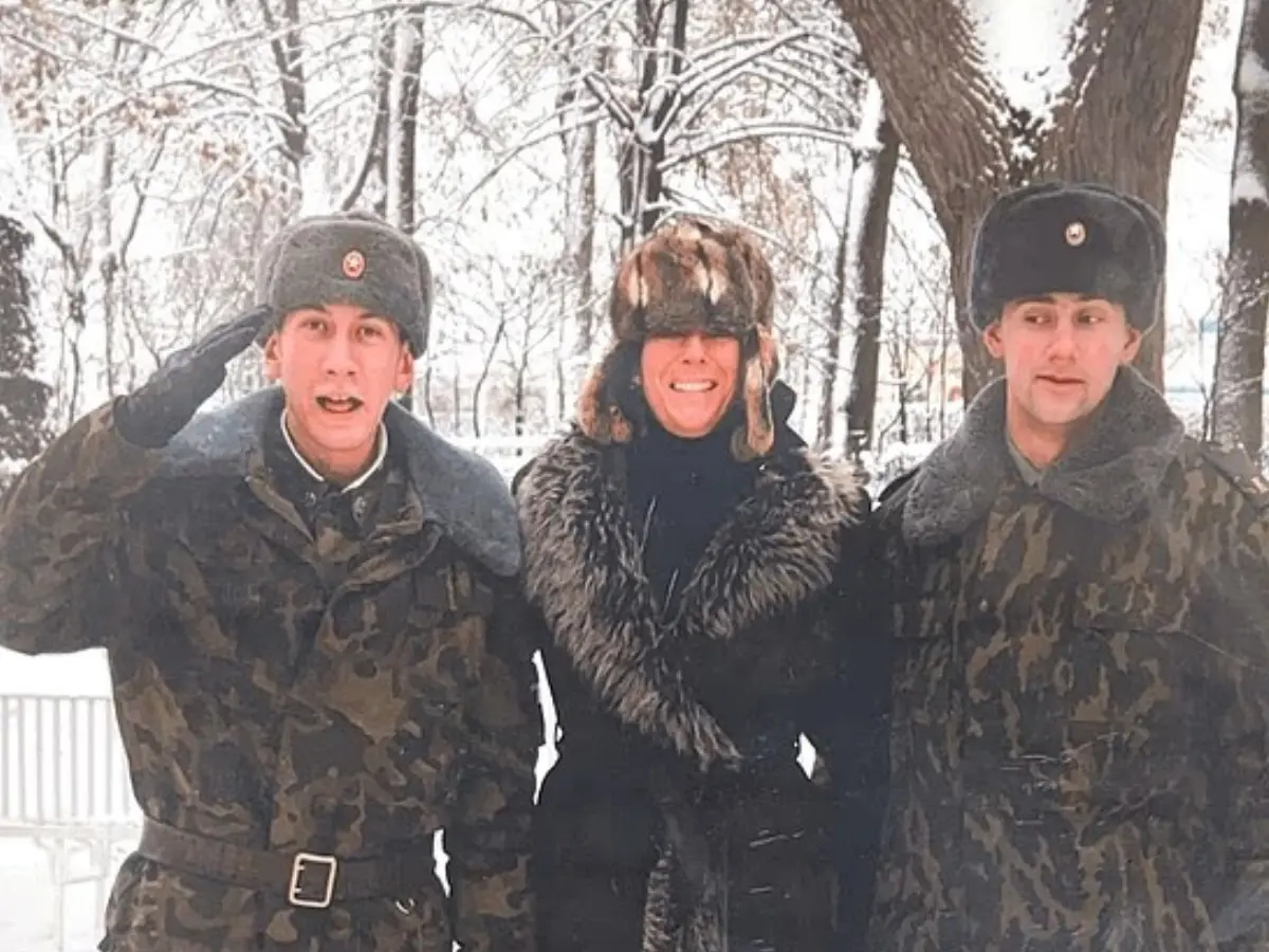 Ghislaine Maxwell with two Russian men believed to be military personnel