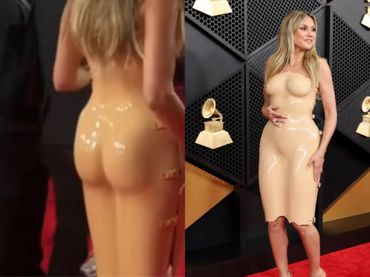Plastic nipple and butt: Heidi Klum's rigid tight naked dress at the ...