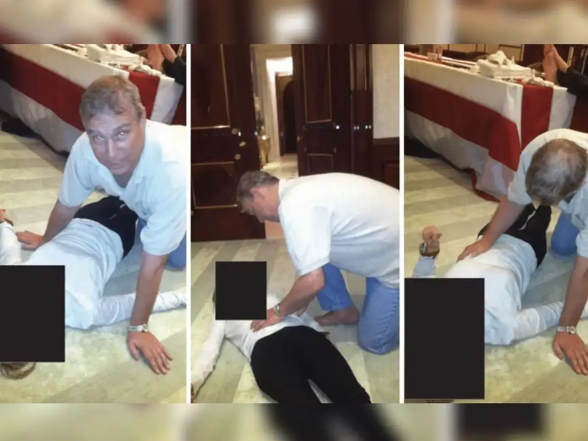 Andrew kneeling on all fours over woman