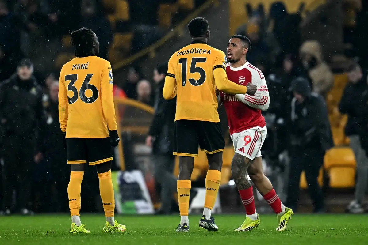 Premier League | Jesus shoves Wolves player on ground after Arsenal blow 2-0 lead in title race setback - WATCH