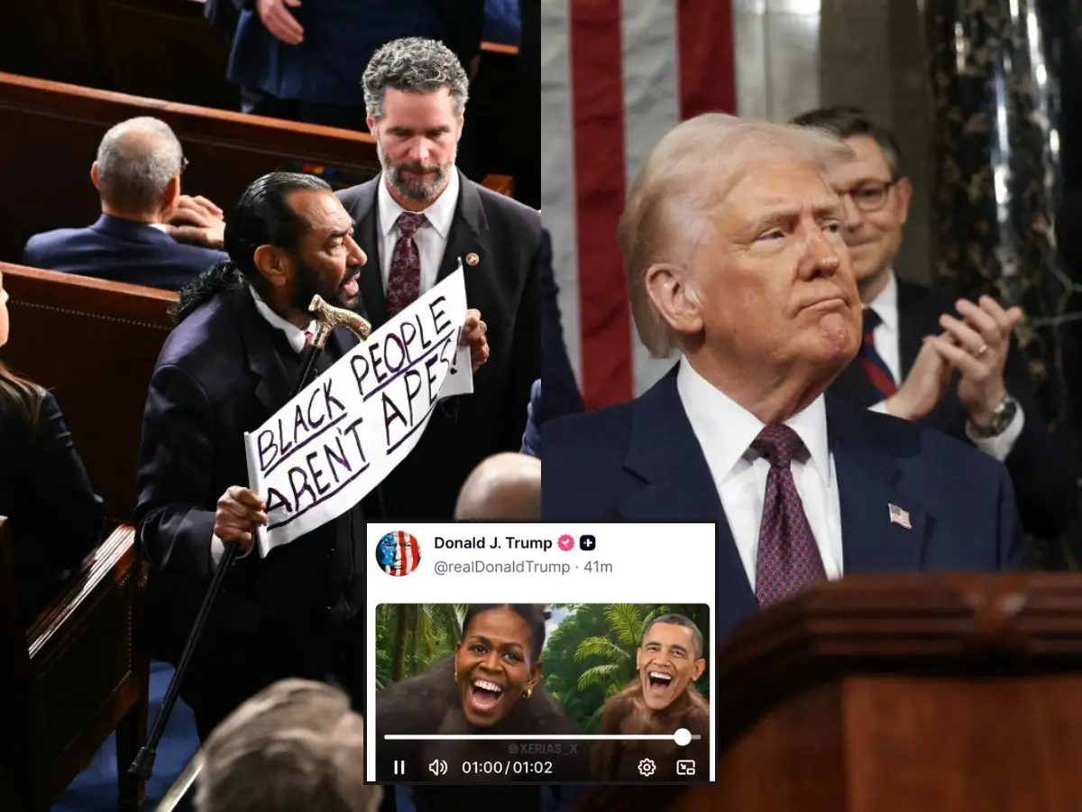Democrat Al Green thrown out House after ‘Black people aren’t apes’ protest during Trump's State of the Union address speech. What was the sign about?