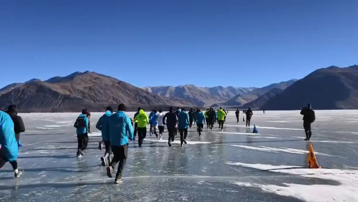 Pangong frozen lake marathon 2026 concludes at Pangong Lake, boosts winter tourism in Ladakh