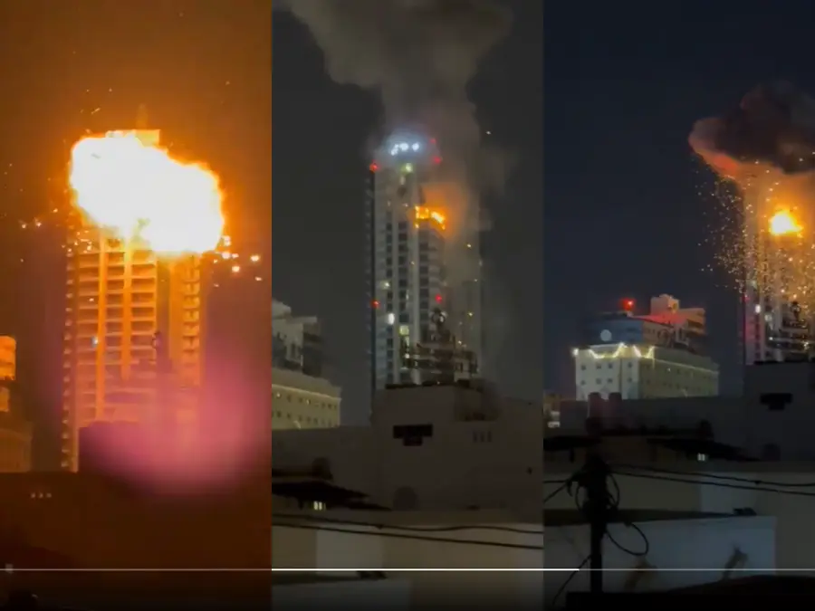 Bahrain high-rise building burns in ‘Iran drone strike’ as island kingdom becomes unwitting casualty of Israel-US- Iran conflict: Watch