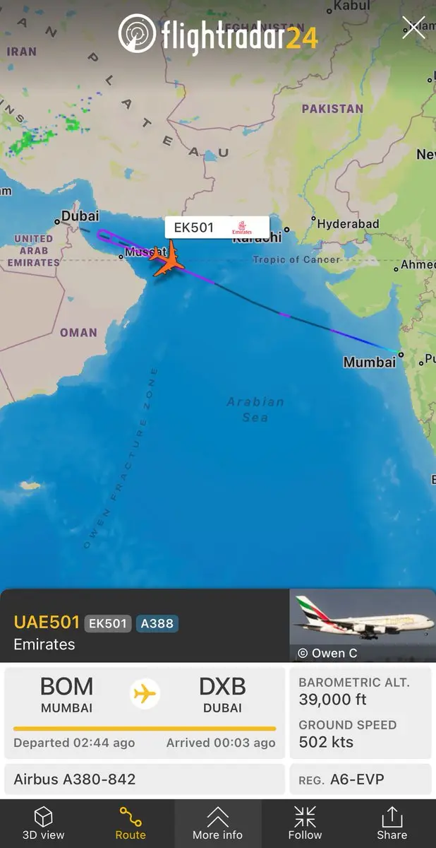 Mumbai-Dubai Emirates flight makes ‘rare’ double reverse amid Iranian strikes