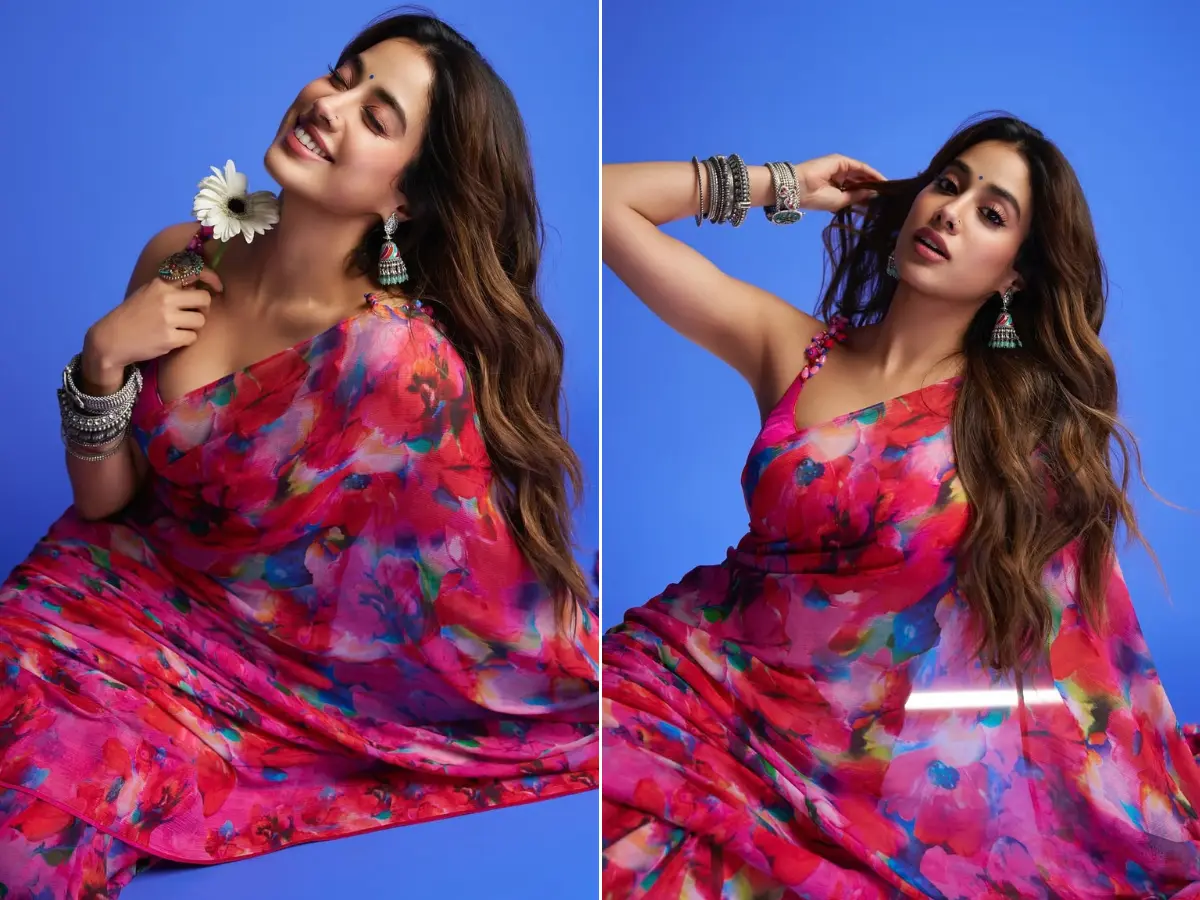 Pink floral saree
