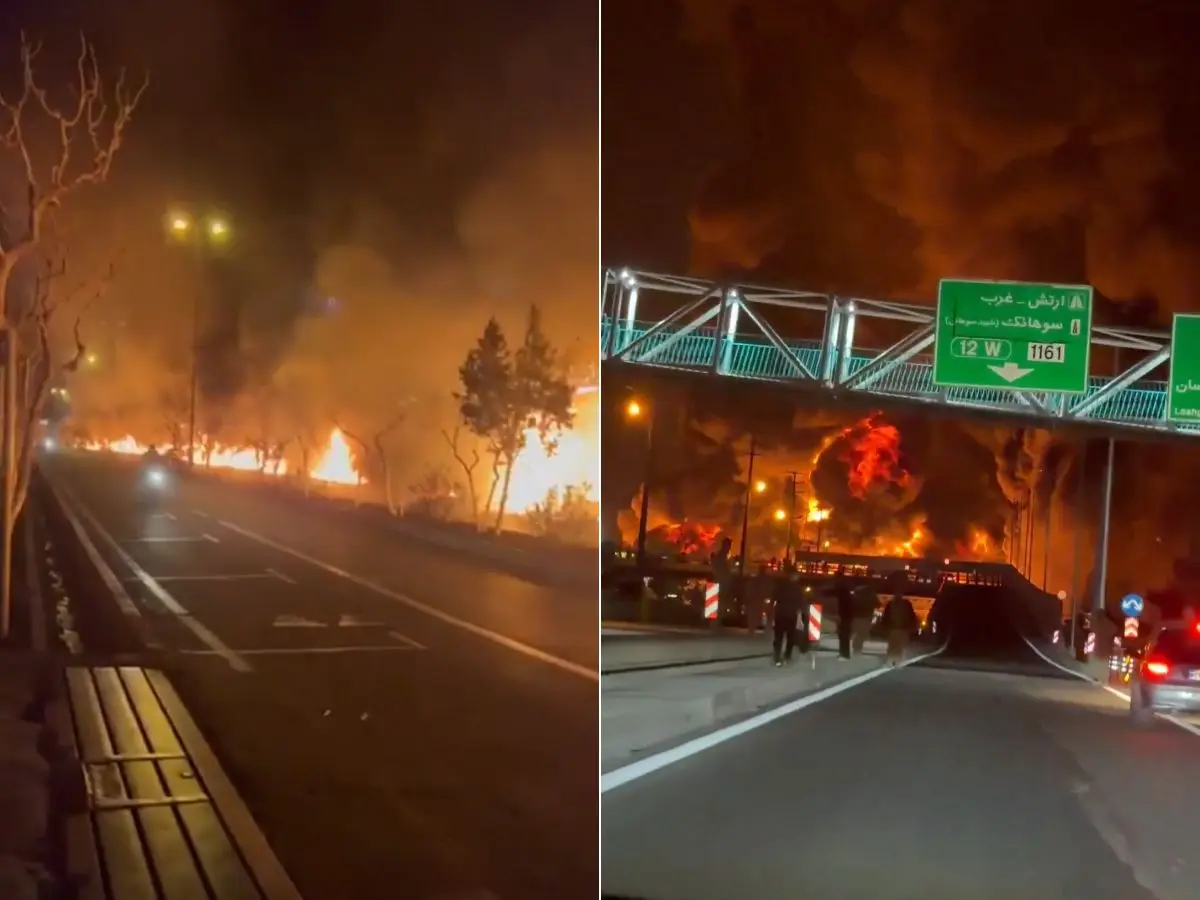 Toxic acid rain warning in Iran? Tehran burns after US, Israel strikes on oil facilities | VIDEO