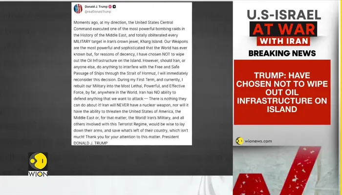 US-Iran War: Trump Says US Spared Oil Facilities In Strike On Iran’s Kharg Island | WION Breaking