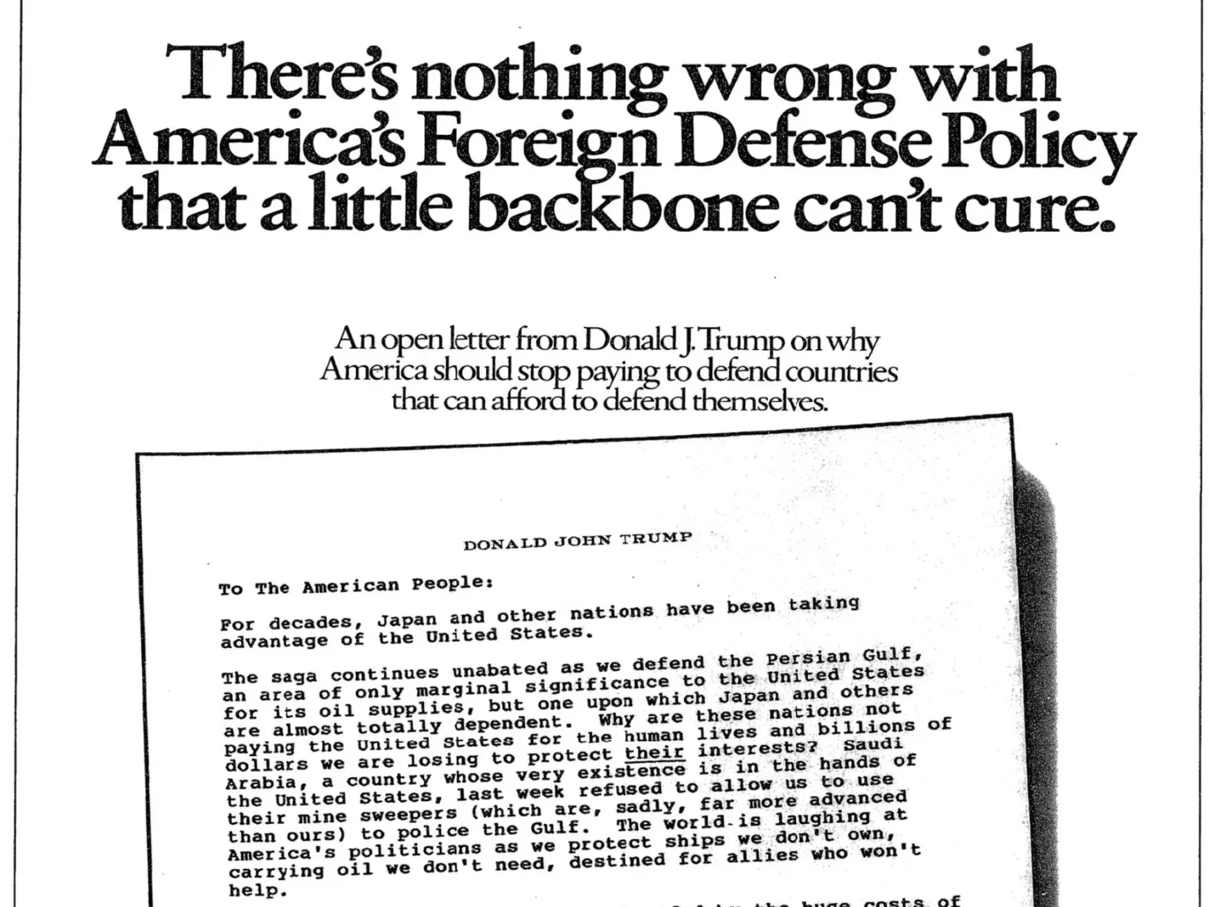 When exactly did Trump's war with Iran start? In 1987, with an advertisement
