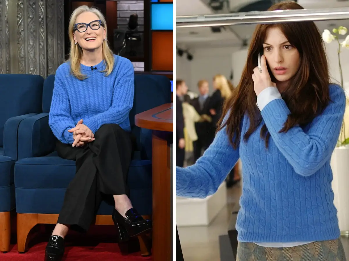 Meryl Streep wears Andy Sachs iconic cerulean blue sweater as she promotes The Devil Wears Prada 2, internet reacts