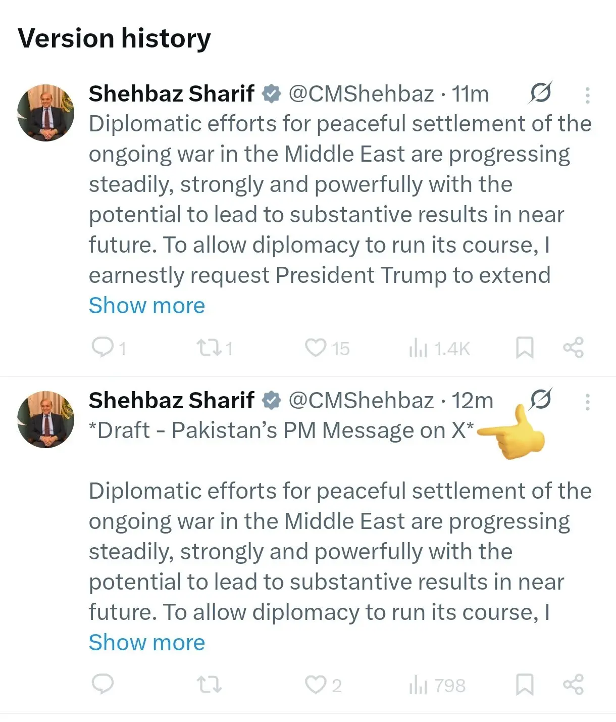 Ctrl+C, Ctrl+Crisis: ‘Draft’ diplomacy? Shehbaz Sharif’s edited X post sparks row amid Iran war