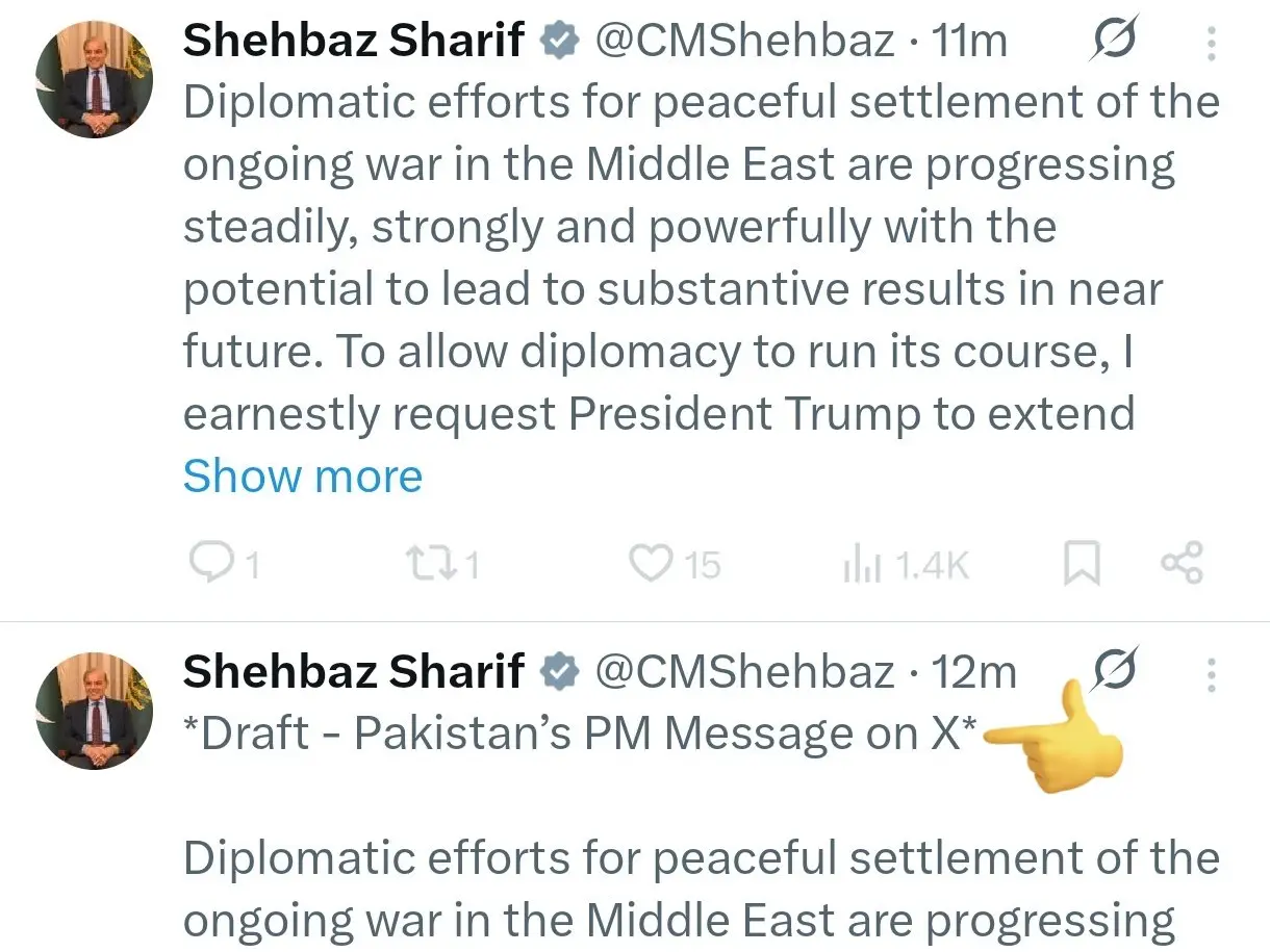 Ctrl+C, Ctrl+Crisis: ‘Draft’ diplomacy? Shehbaz Sharif’s edited X post sparks row amid Iran war
