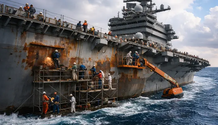 'Needle Guns': How sailors remove rust from the USS Abraham Lincoln every day
