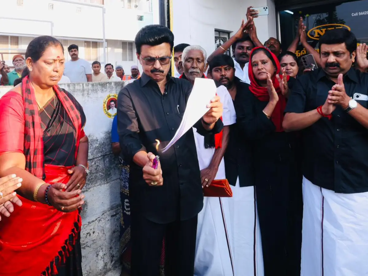 In protest against Delimitation, Tamil Nadu CM Stalin hoists black flag, burns bill