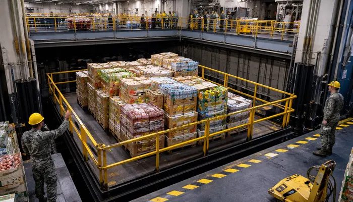 'Cargo Lifts': How the USS Abraham Lincoln moves tons of food from its lowest decks