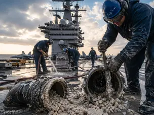 'Clogged Drains': How the USS Abraham Lincoln clears thick salt from its deck pipes