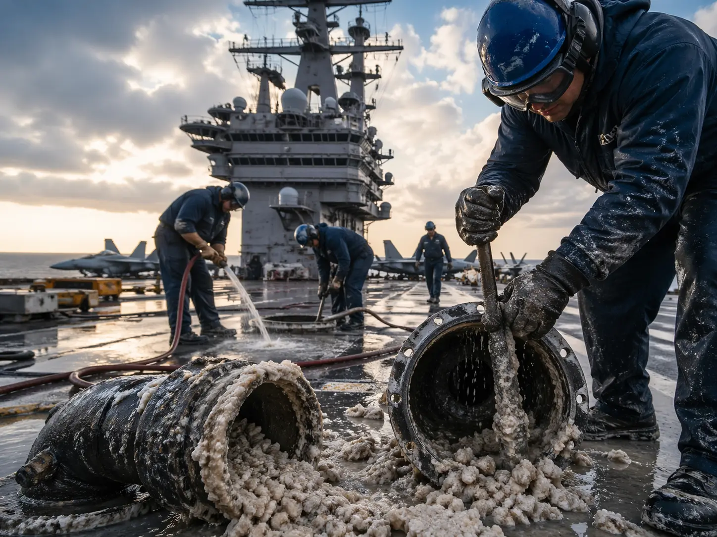 'Clogged Drains': How the USS Abraham Lincoln clears thick salt from its deck pipes