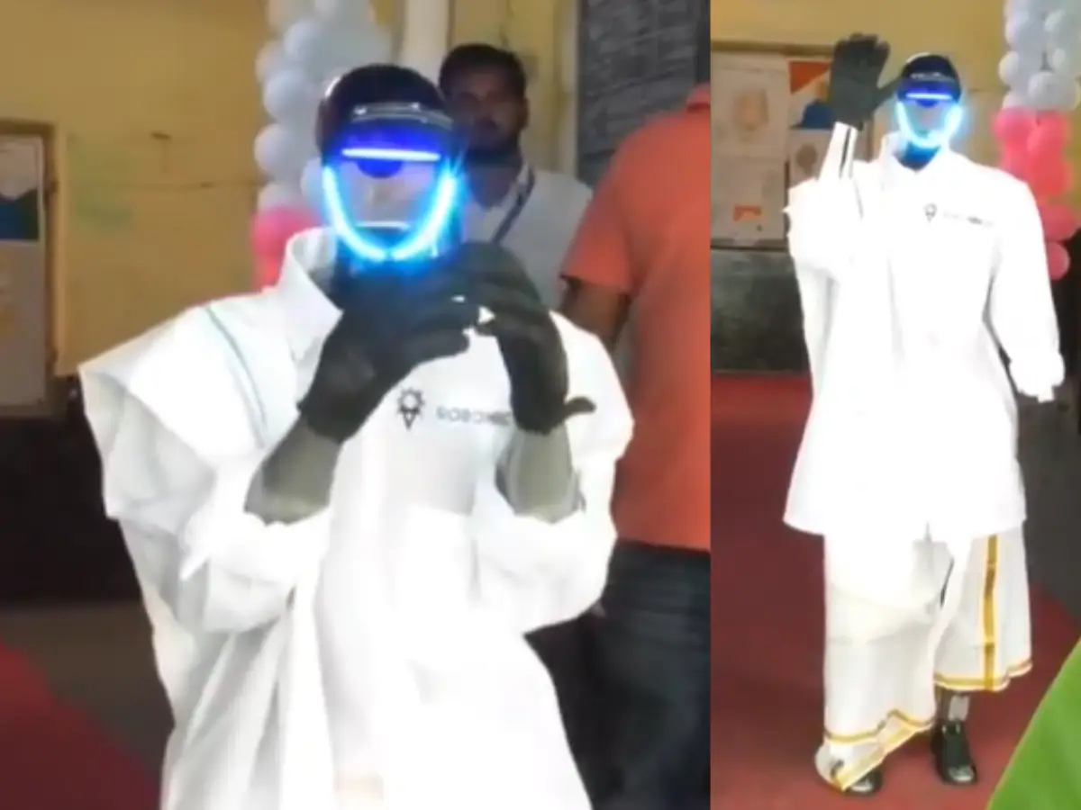 Tech meets tradition: Humanoid robot welcomes voters at Tamil Nadu polling booth Tech meets tradition: Humanoid robot welcomes voters at Tamil Nadu polling booth