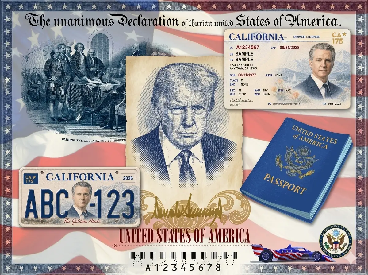 'GOVERNOR OF FREE WORLD': Why has Gavin Newsom put his face on California license plates? Hint: It's about Trump-edition passports