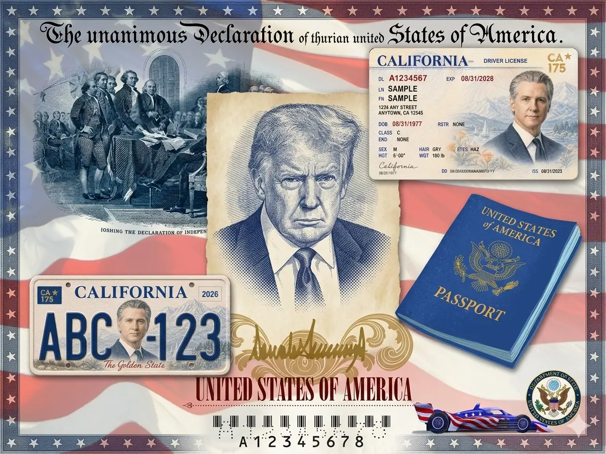 'GOVERNOR OF FREE WORLD': Why has Gavin Newsom put his face on California license plates? Hint: It's about Trump-edition passports 'GOVERNOR OF FREE WORLD': Why has Gavin Newsom put his face on California license plates? Hint: It's about Trump-edition passports