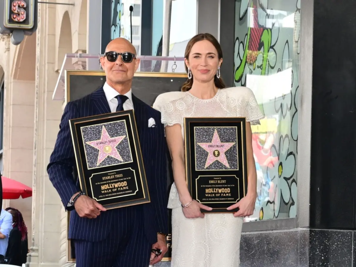 The Devil Wears Prada stars Emily Blunt, Stanley Tucci shine bright with Hollywood Walk of Fame Honour | See pics