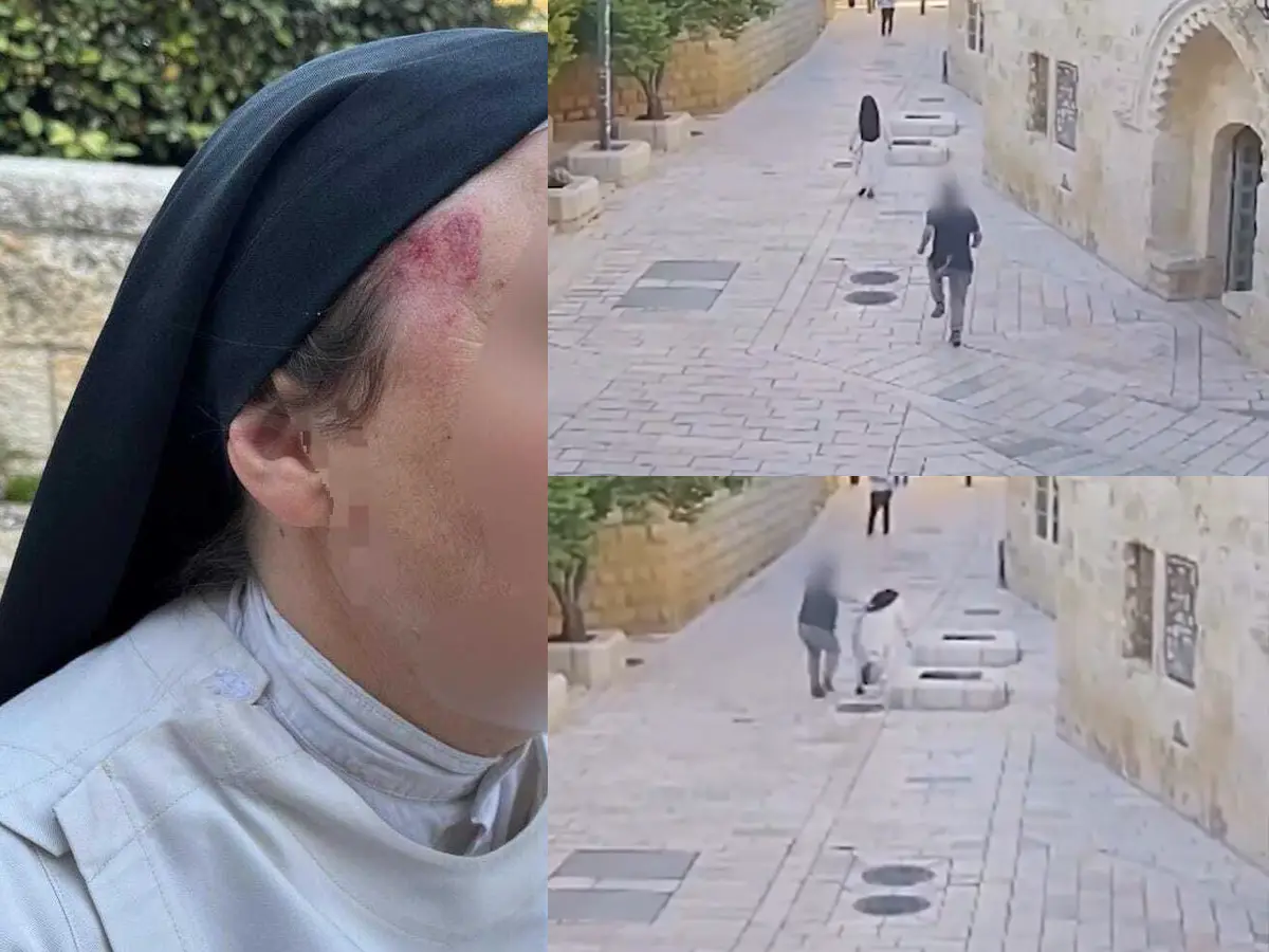 Caught on camera: Chilling moment a French nun is kicked and beaten by Israeli man near Jerusalem’s Last Supper site | WATCH