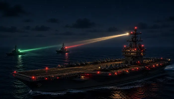 'Aldis Lamps': How the USS Abraham Lincoln talks to other ships using light