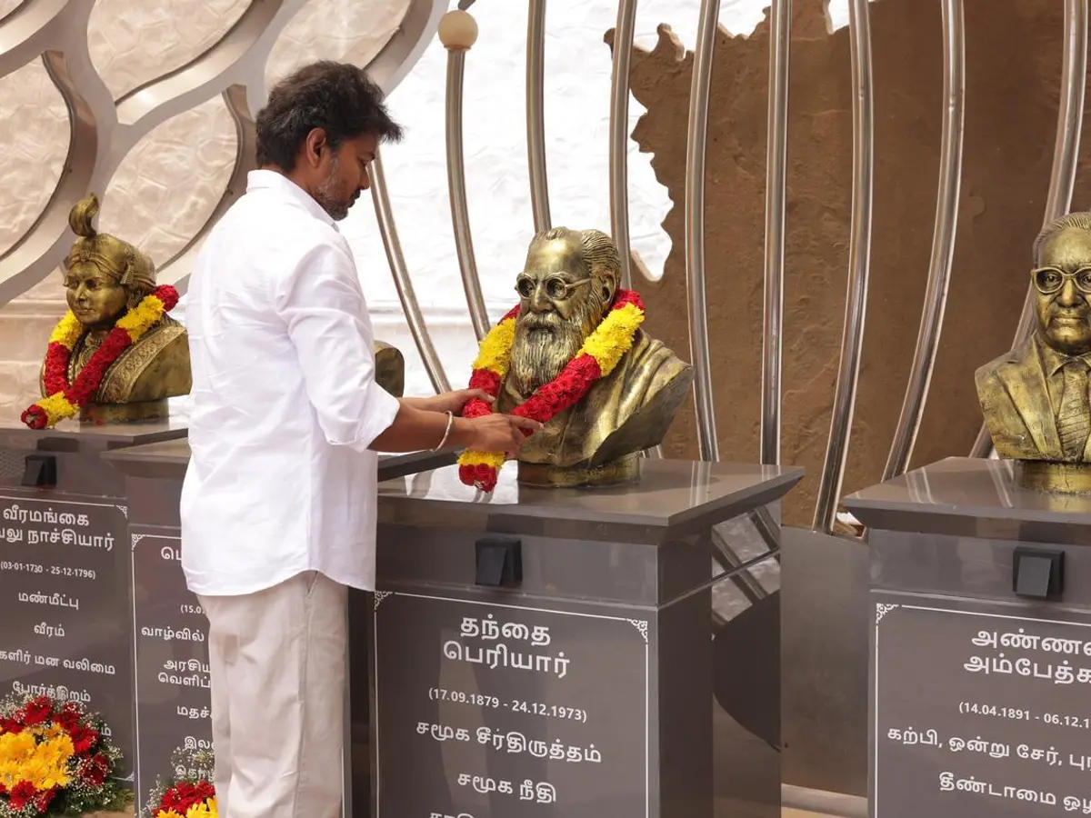 TVK Chief Vijay pays floral tribute to EV Ramasamy Periyar at Chennai ...