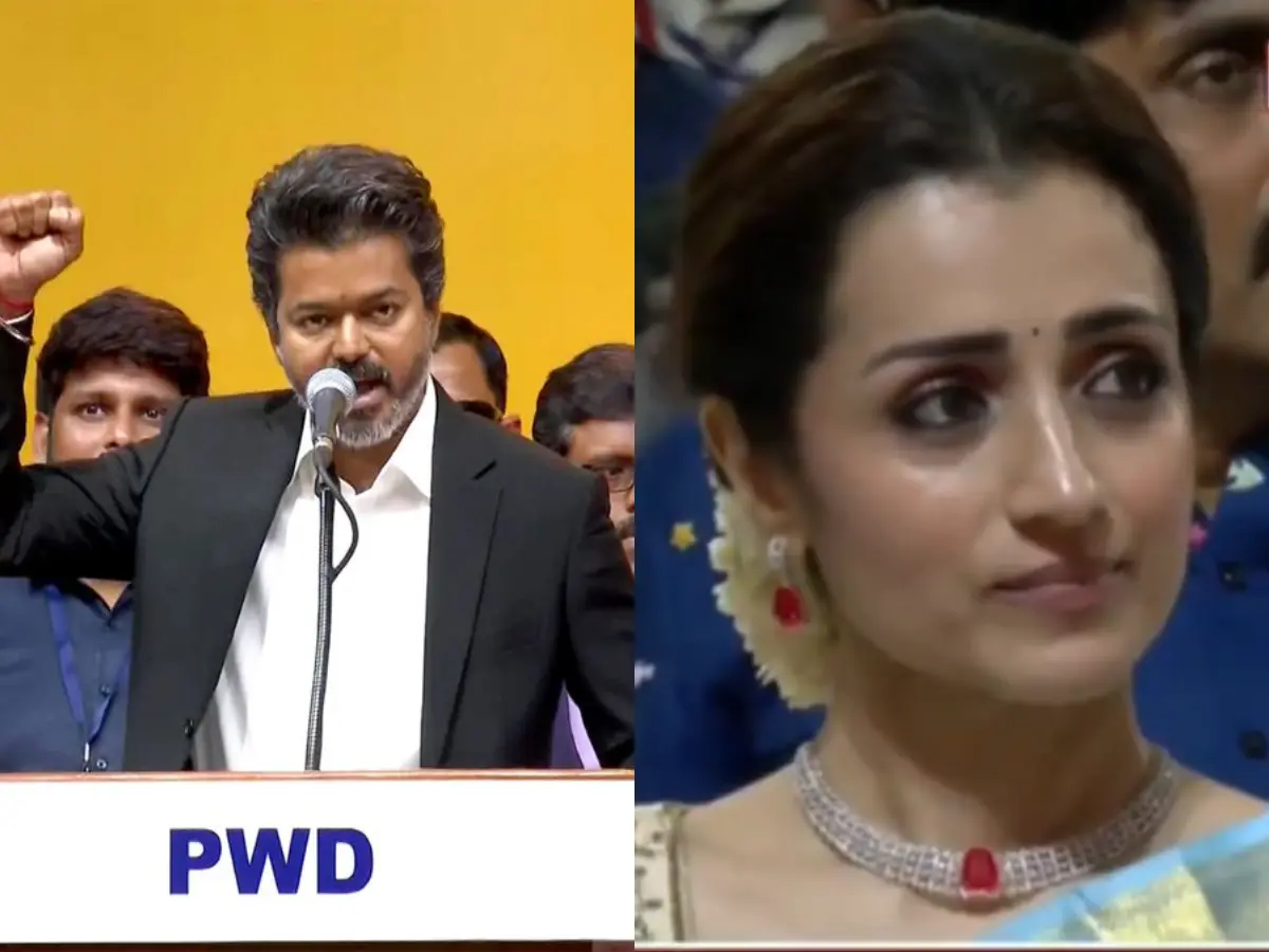 Trisha Krishnan gets emotional during C Joseph Vijay’s first speech as Tamil Nadu Chief Minister; video goes viral