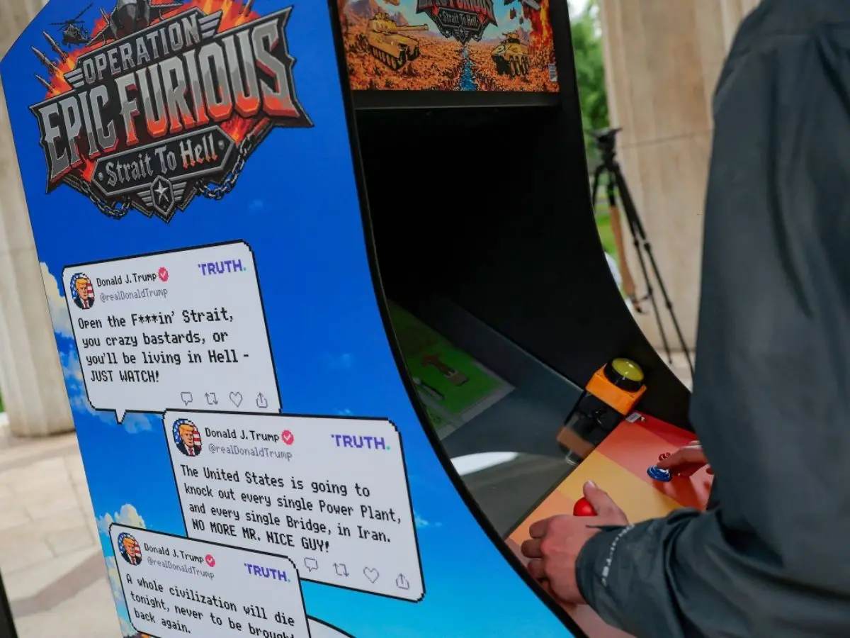 Diet Coke or bomb Iran? Satirical video game mocking Trump installed in Washington DC