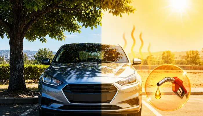 Does parking in the shade prevent fuel evaporation in the summer?